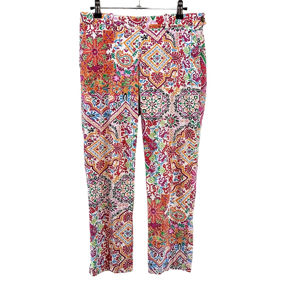 LAUREN RALPH LAUREN All-Over-Print Ankle Pants • 4 Petite • white, multicolor